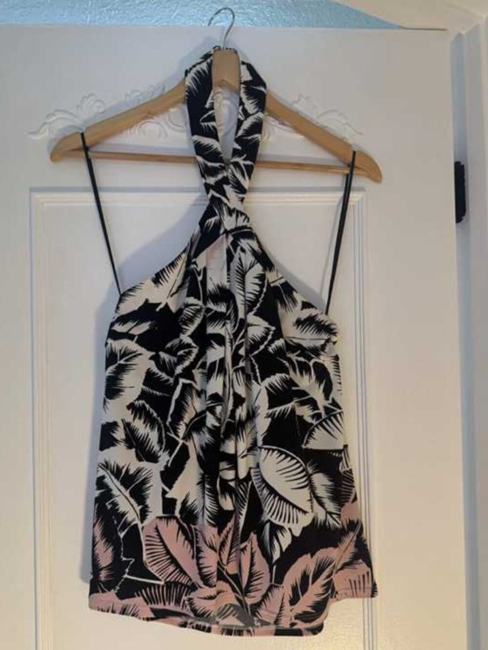 Tropical Halter Top Pink Leaf
